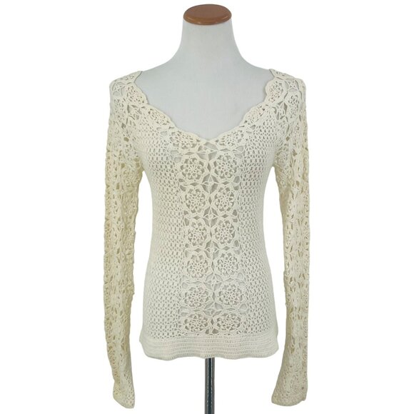 Vintage Victoria’s Secret Crochet Lace Long Sleeve Top | Soft Girl Boho Feminine - Picture 3 of 14